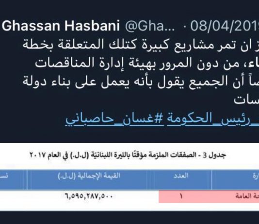 الحاصباني يلجأ الى إدارة المناقصات مرة واحدة فقط